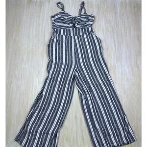 Splendid Luau Stripe Navy White Lightweight Linen Blend Summer Casual Jumpsuit S